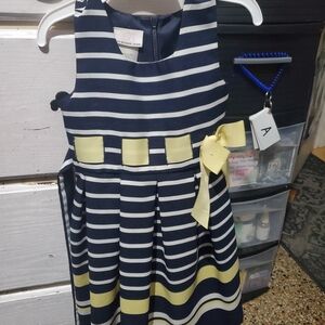 Bonnie Jean Navy and Yellow Striped Sleeveless Party Dress